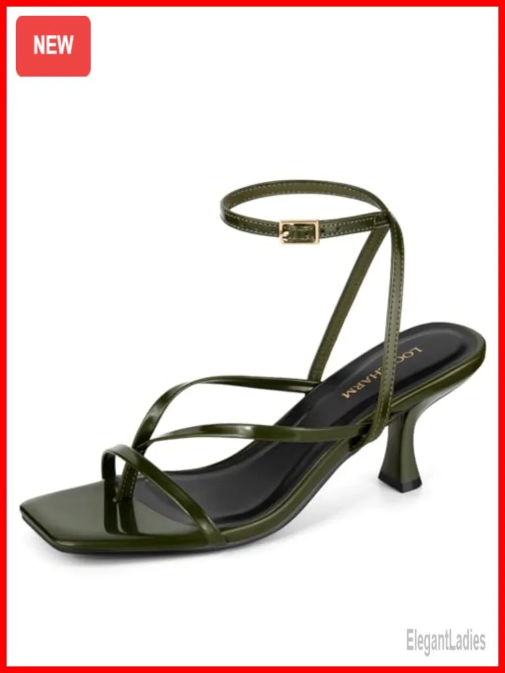 Strappy Thong Kitten Heel Sandals Square Toe Faux Leather Adjustable Ankle Strap